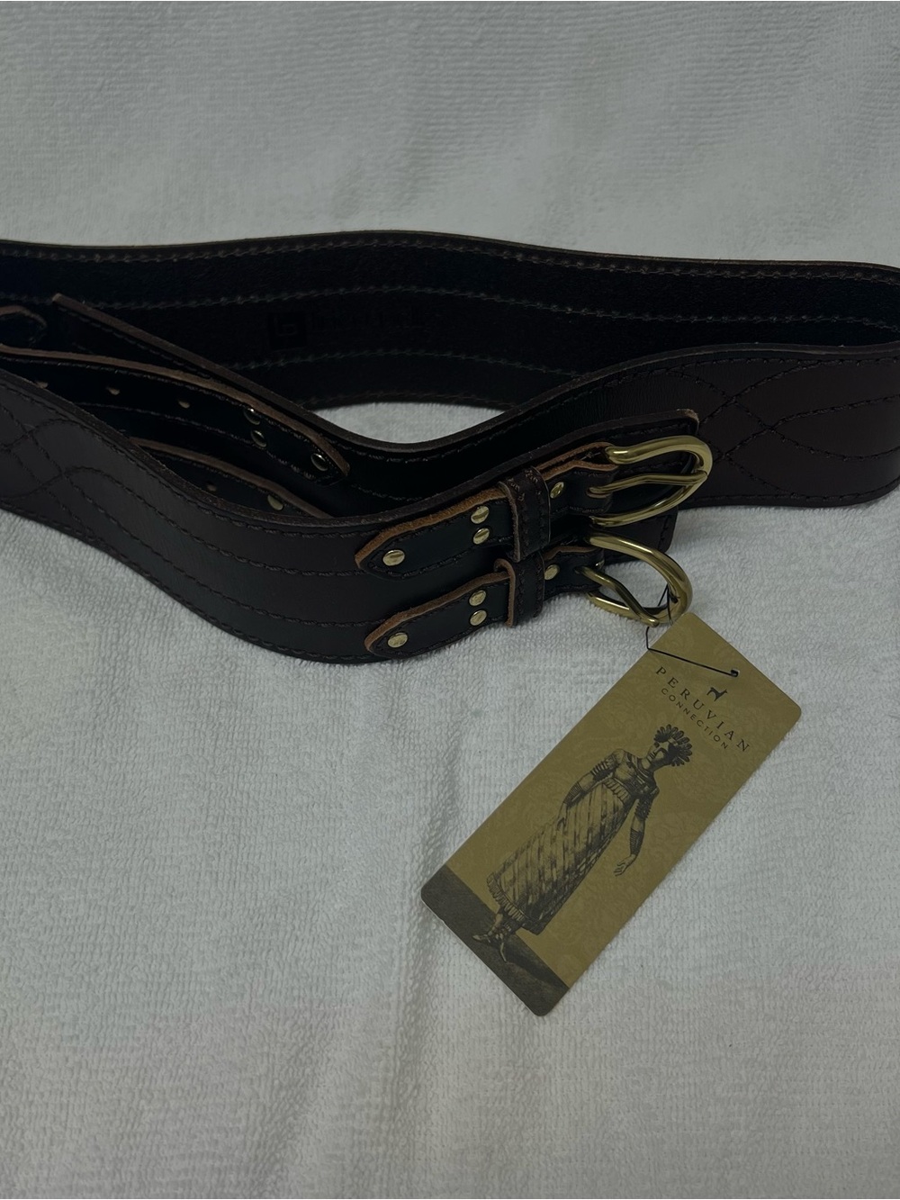 Peruvian Connection Double Buckle Strap Linea Belle Collection Leather Sz L